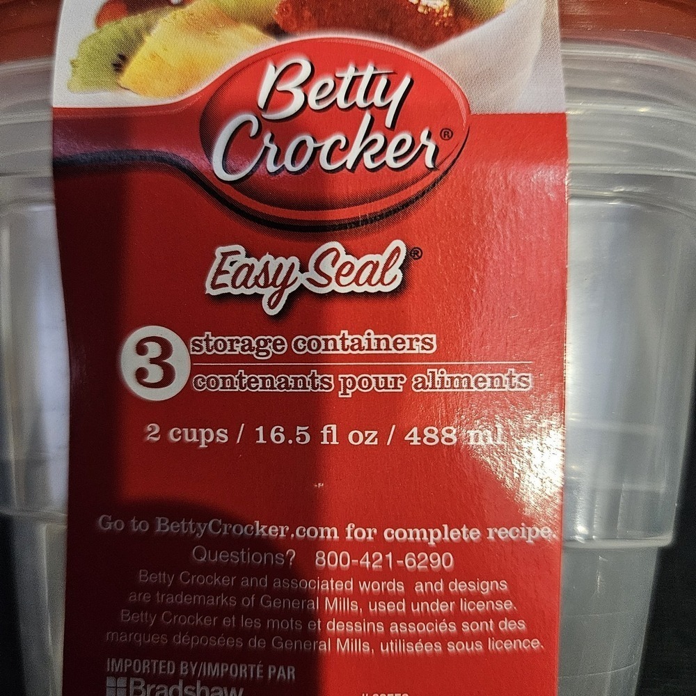Betty Crocker 3 Pack Storage Containers Easy Seal 2 Cups 16.5 fl oz 488 ml NEW - Picture 7 of 9
